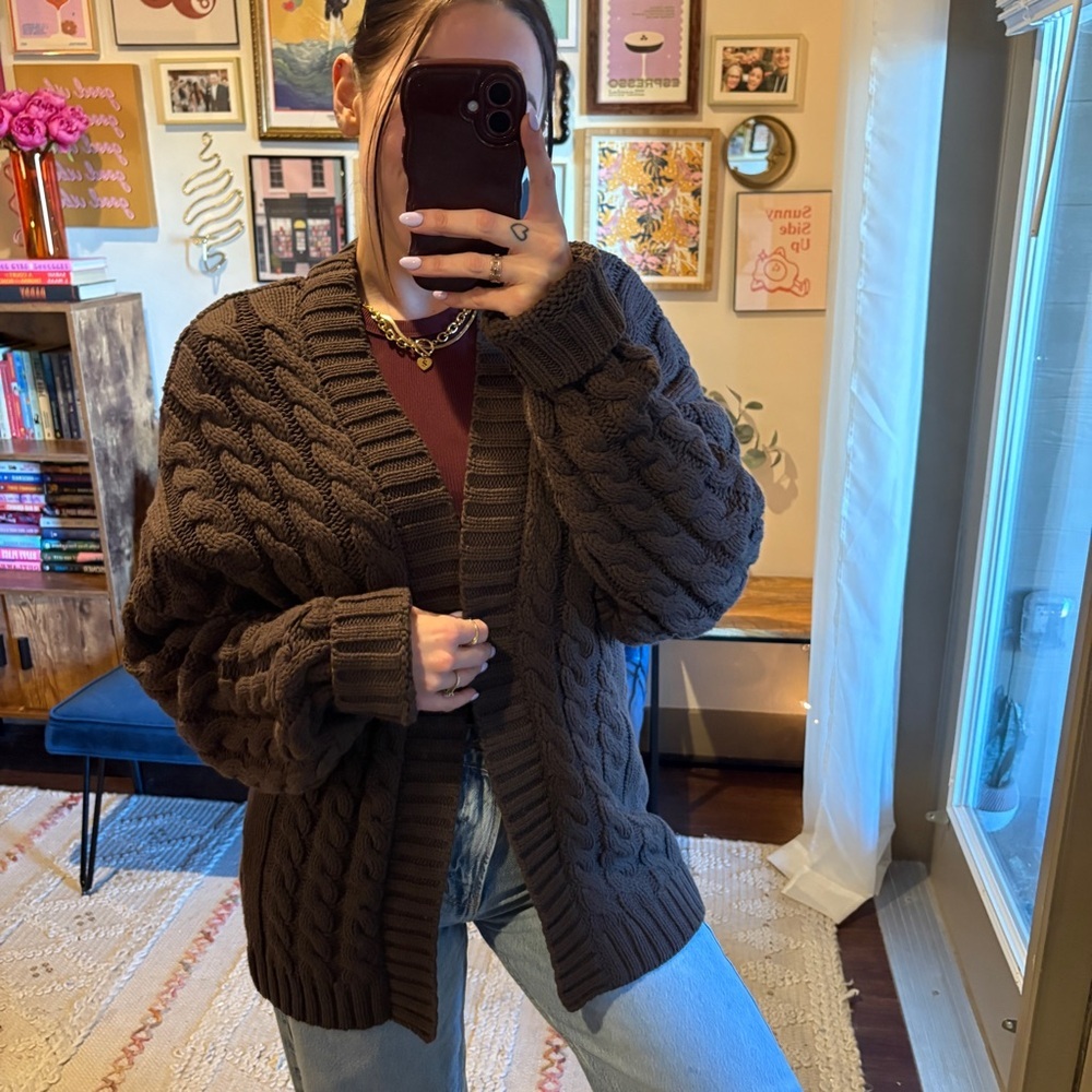 Undra Celeste Brown Cable Knit Cardigan Sweater - Picture 8 of 9